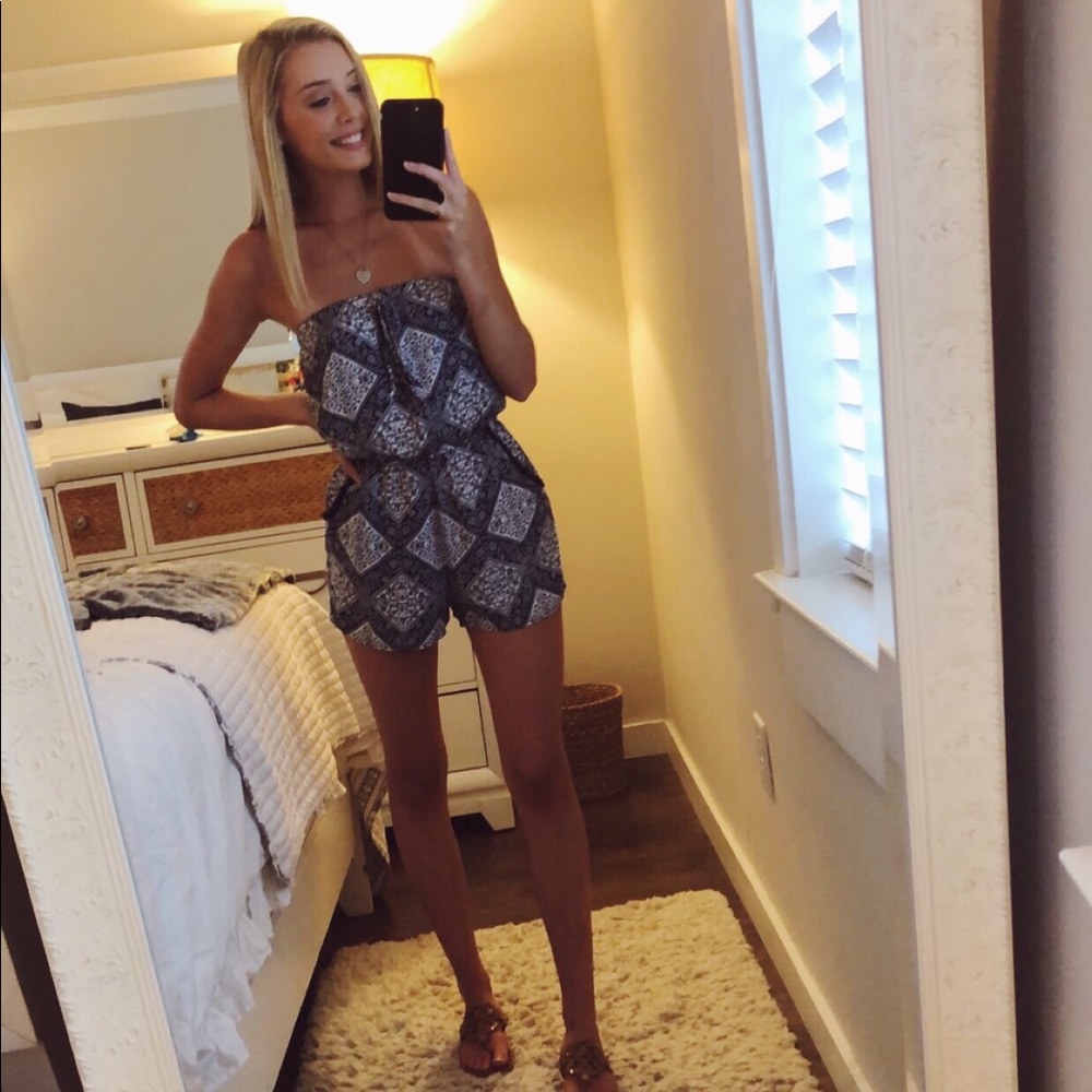 Blue strapless romper